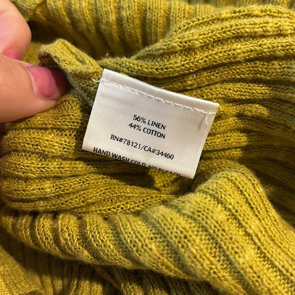 Eileen Fisher Mustard yellow Ribbed asymmetrical linen Knit Top - Picture 5 of 6